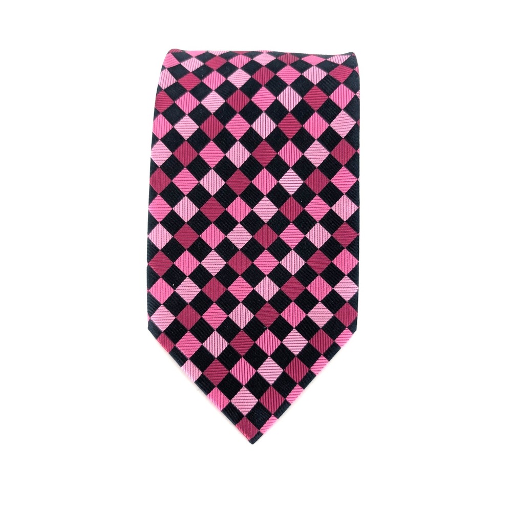Paul Fredrick Silk Black Pink Diamond‎ Checker Retro Preppy Funky Tie Luxury 4" - Picture 4 of 8